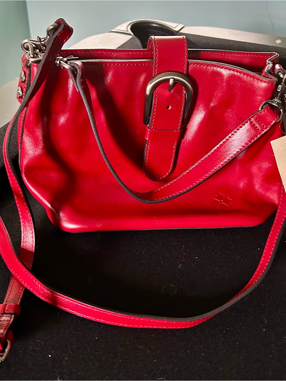 $249 MSRP Patricia Nash Red Leather Buckle Shoulder Bag with crossbody strap NWT